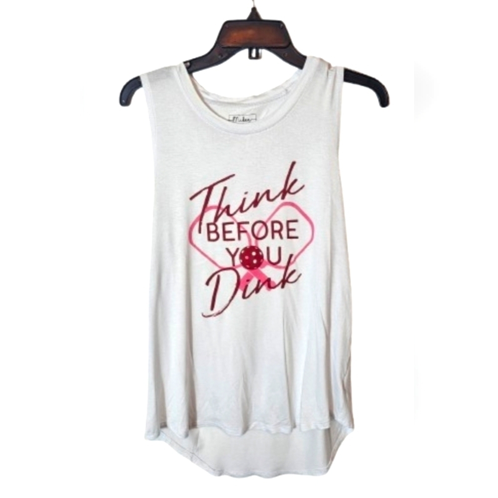 Miken Flow Pickleball Think Before You Dink White Tank Top with Pink Size Med